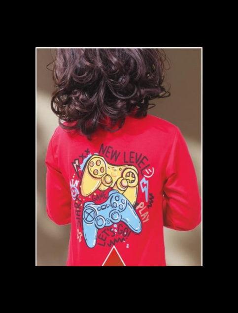 Boys and Girls Premium Front and Back Printed Y Neck Full-Sleeve T-shirt