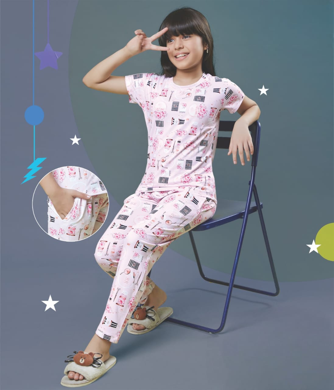 Girls Digital Looper All Over Print (Co-Ord Set) with Side Pockets