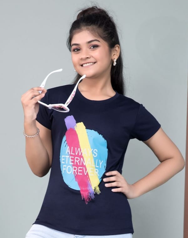 Girls Premium Printed Half-Sleeve T-shirts(Pack of 2 - Lavender & Navyblue)