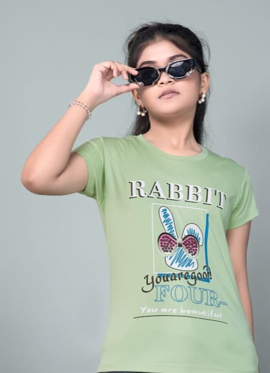 Girls Premium Printed Half-Sleeve T-shirts(Pack of 3 - Pink. Marron & Pistagreen)