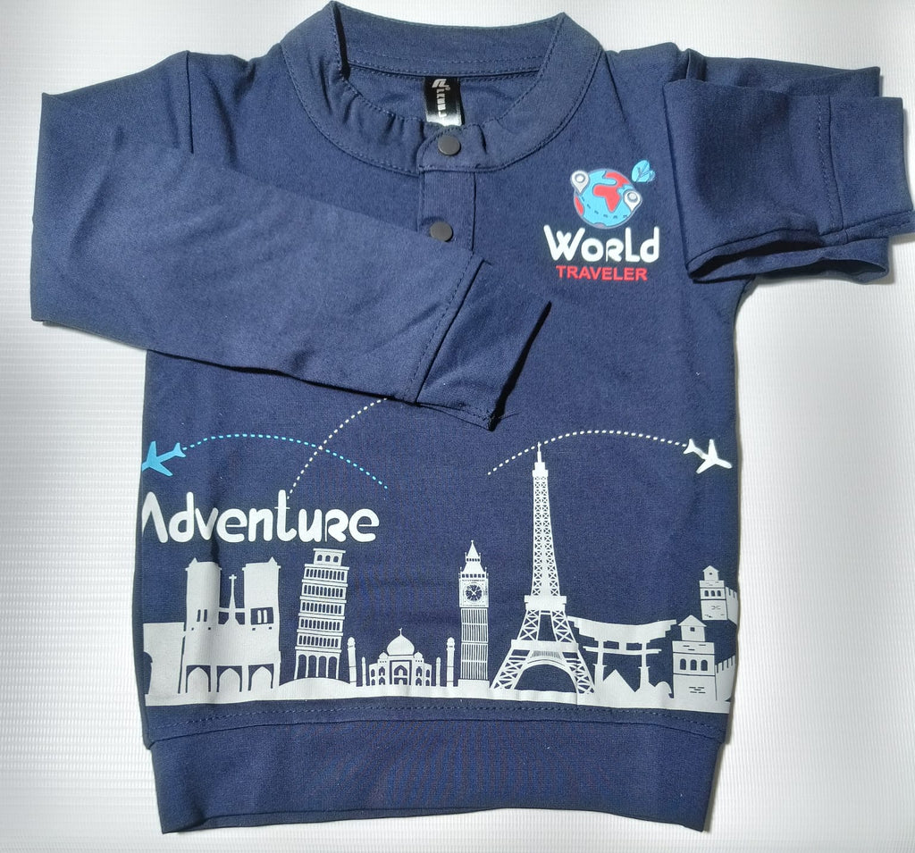 Girls and Boys Premium Front and Back Printed Y Neck Full-Sleeve T-shirts(Pack of 3 - Yellow, Blue & Navy)