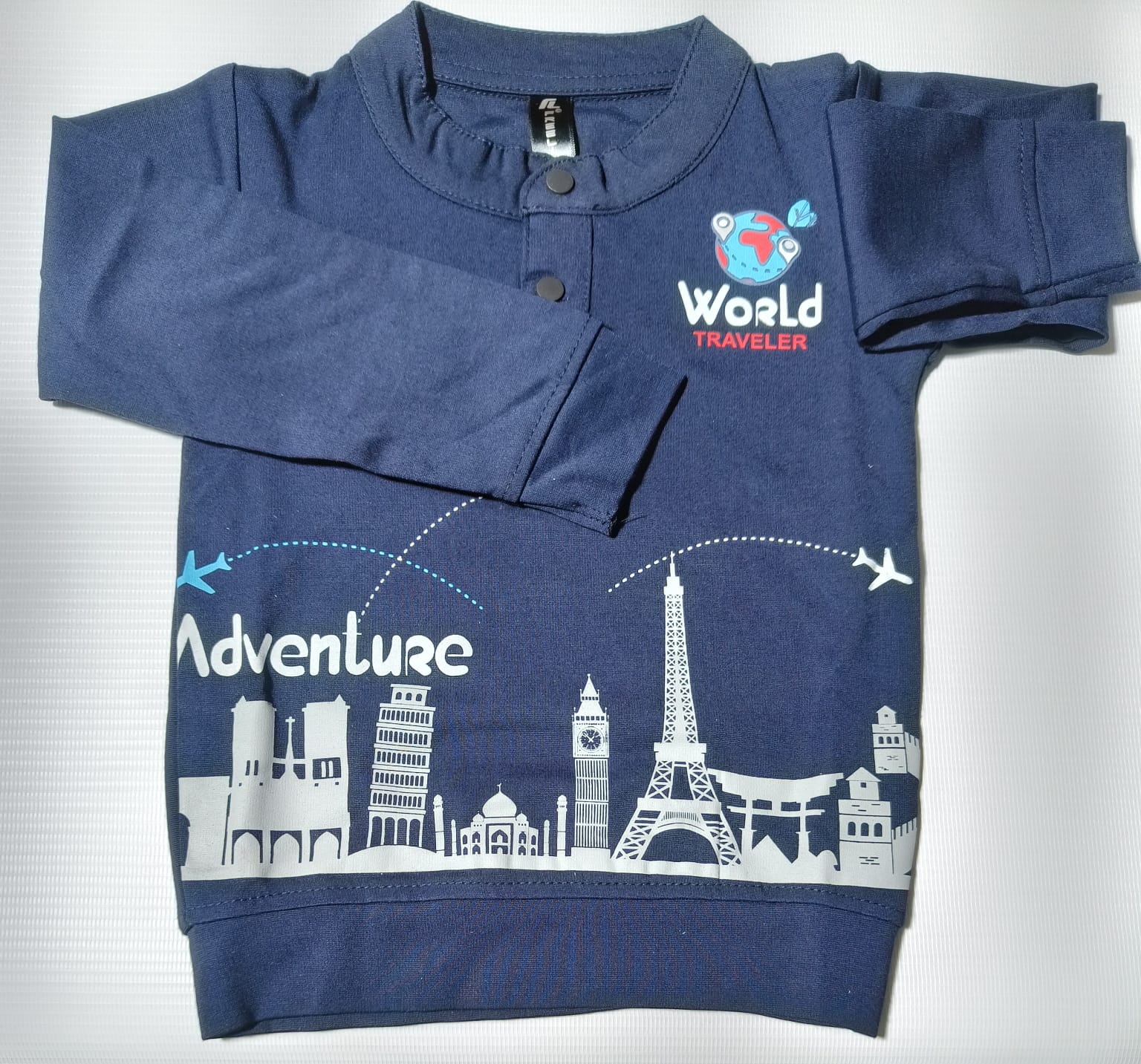 Boys and Girls Premium Front and Back Printed Y Neck Full-Sleeve T-shirts(Pack of 2 - Blue & Navy)