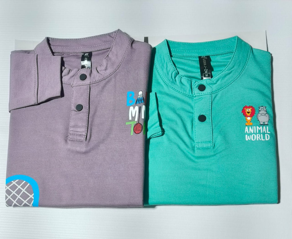 Boys and Girls Premium Front and Back Printed Y Neck Full-Sleeve T-shirts(Pack of 2 - Blue & Lavender)