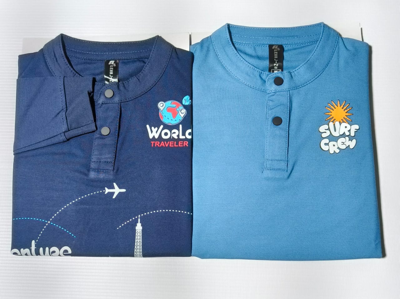 Boys and Girls Premium Front and Back Printed Y Neck Full-Sleeve T-shirts(Pack of 2 - Blue & Navy)