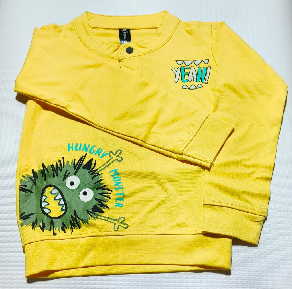 Girls and Boys Premium Front and Back Printed Y Neck Full-Sleeve T-shirts(Pack of 3 - Yellow, Blue & Navy)