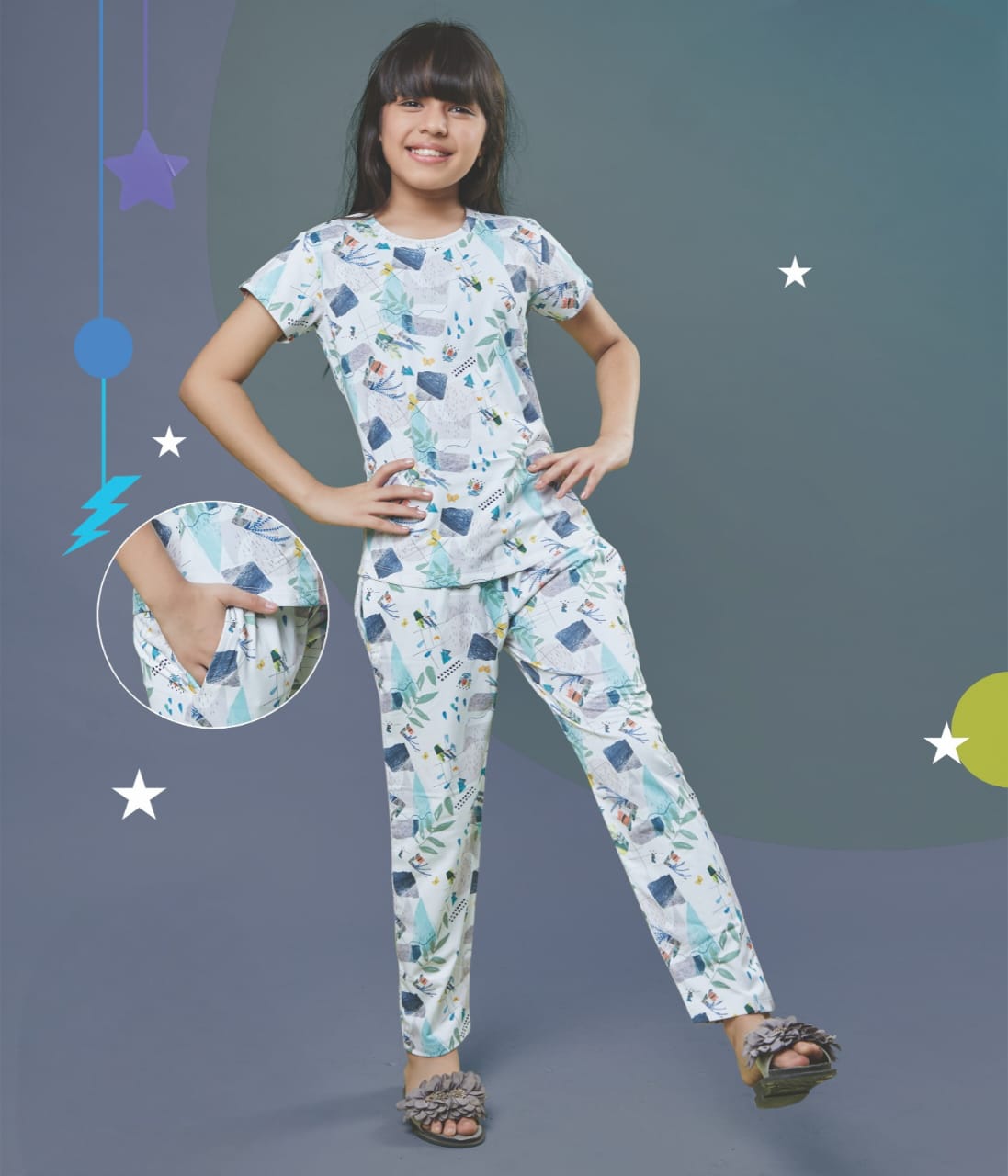 Girls Digital Looper All Over Print (Co-Ord Set) with Side Pockets