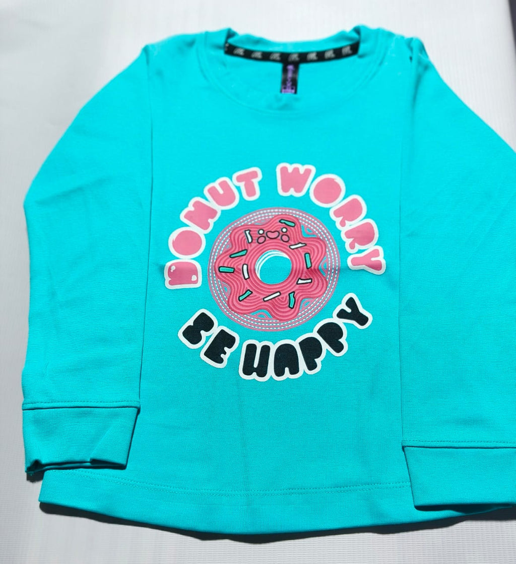 Girls Full Sleeves Regular Fit Solid Cotton T-Shirts(Pack of 2 - Skyblue & Parrotgreen)