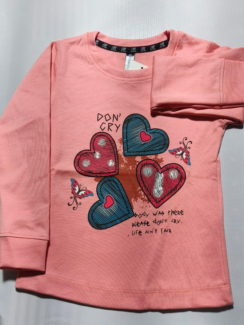 Girls Full Sleeves Regular Fit Solid Cotton T-Shirts(Pack of 3 - Pink, Back & Mehendi)