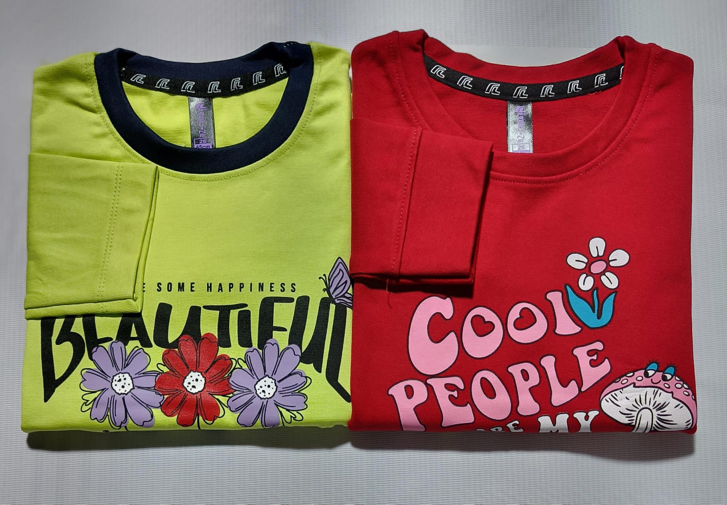 Girls Full Sleeves Regular Fit Solid Cotton T-Shirts(Pack of 2 - Red & Parrotgreen)