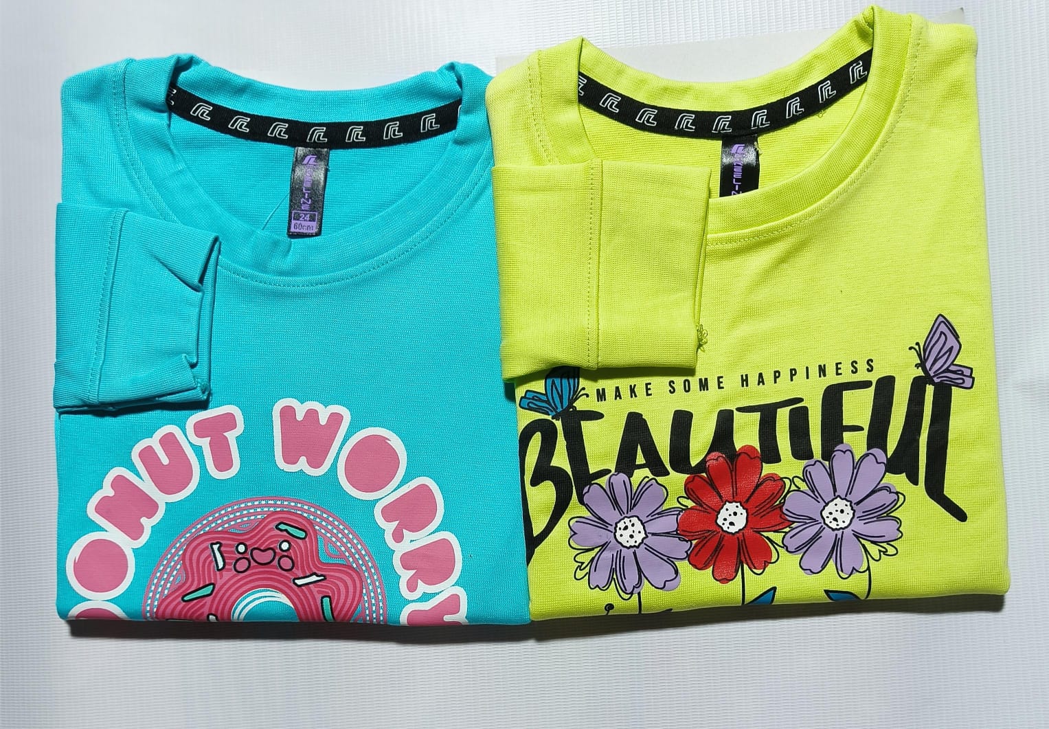 Girls Full Sleeves Regular Fit Solid Cotton T-Shirts(Pack of 2 - Skyblue & Parrotgreen)