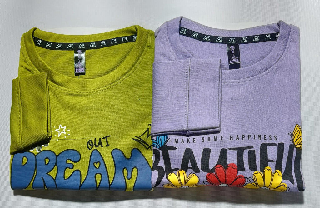 Girls Full Sleeves Regular Fit Solid Cotton T-Shirts(Pack of 2 - Lavender & Mehendigreen)