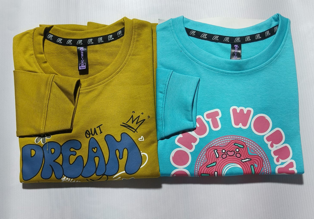 Girls Full Sleeves Regular Fit Solid Cotton T-Shirts(Pack of 2 - Mastardyellow & Skyblue)