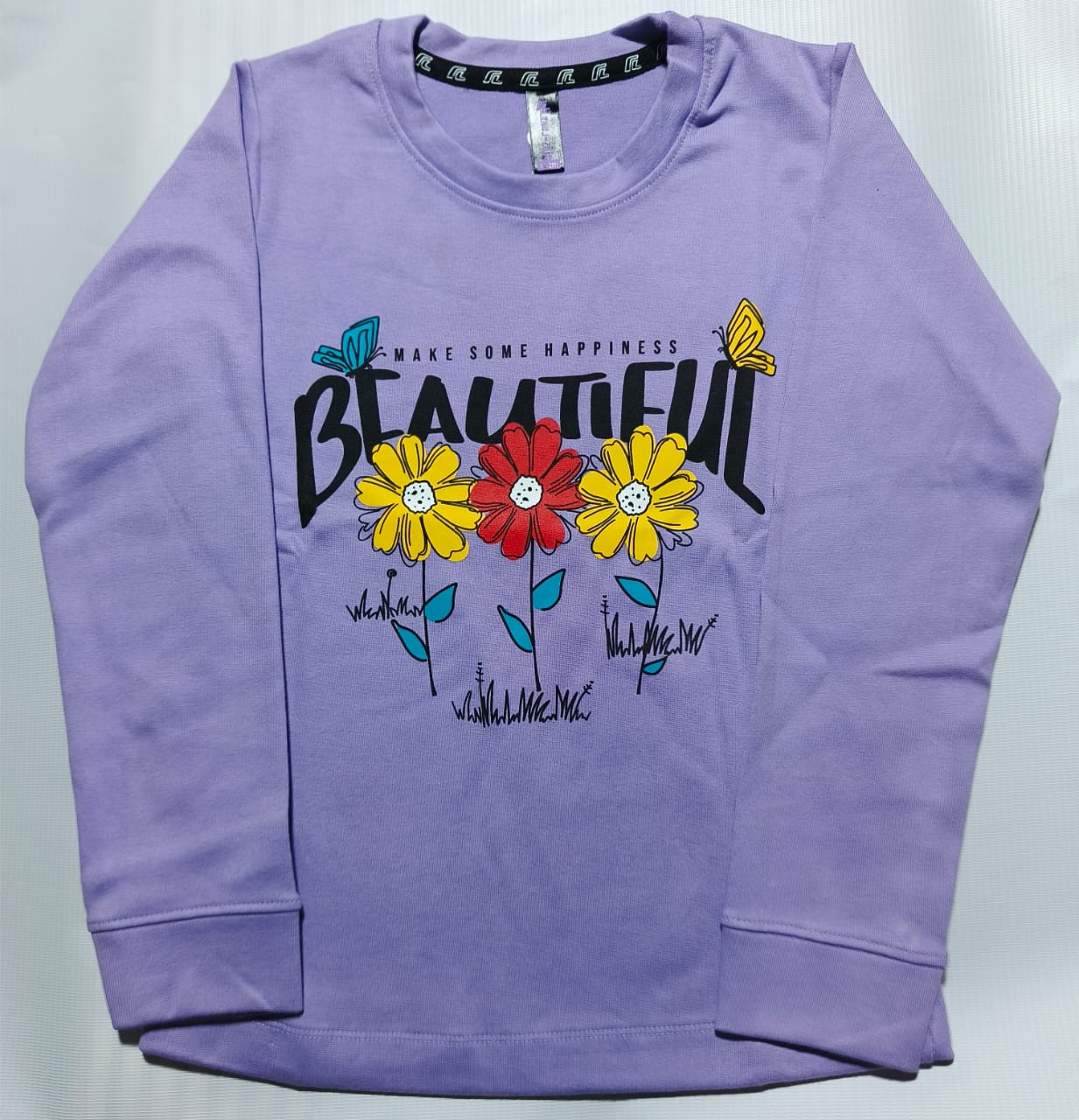 Girls Full Sleeves Regular Fit Solid Cotton T-Shirts(Pack of 3 - Lavender, black & Mehendi green)