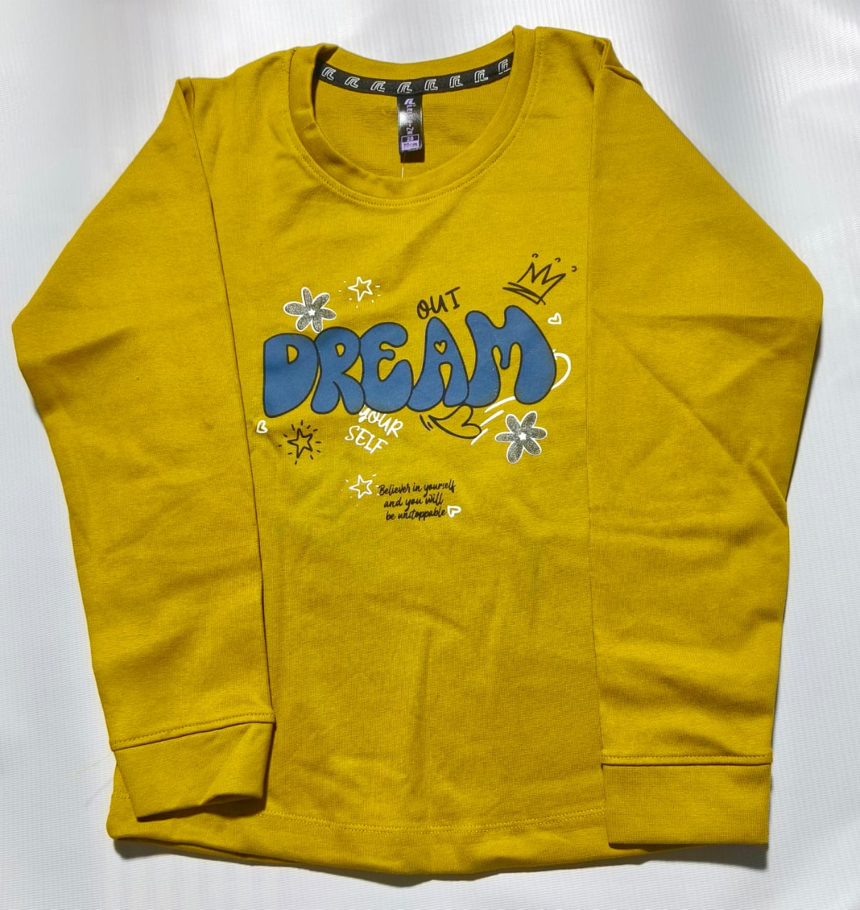 Girls Full Sleeves Regular Fit Solid Cotton T-Shirts(Pack of 2 - Mastardyellow & Skyblue)