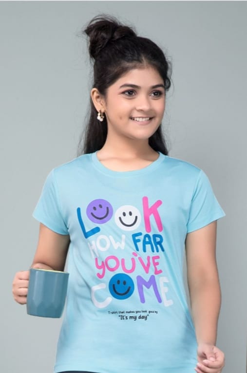 Girls Premium Printed Half-Sleeve T-shirts(Pack of 3 - Lightpink, Marron & Skyblue)