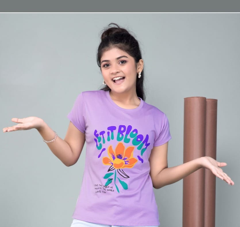 Girls Premium Printed Half-Sleeve T-shirts(Pack of 2 - Lavender & Navyblue)