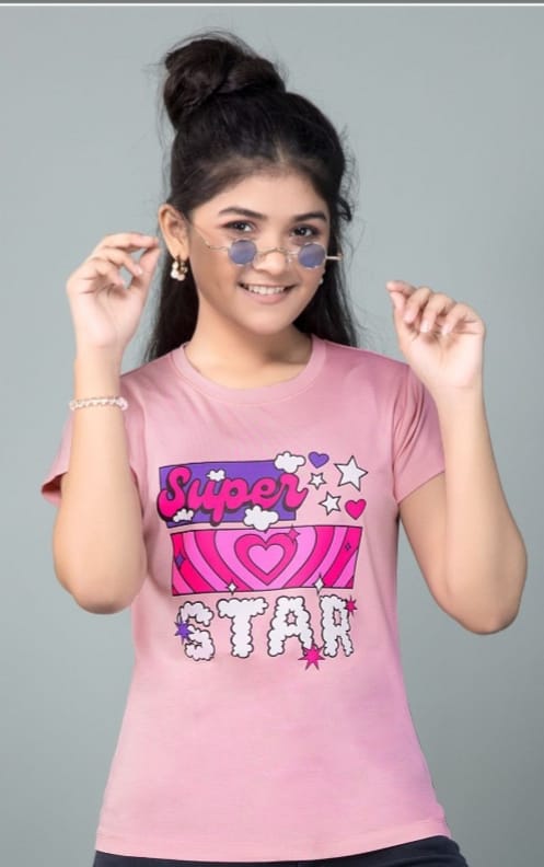 Girls Premium Printed Half-Sleeve T-shirts(Pack of 3 - Pink. Marron & Pistagreen)