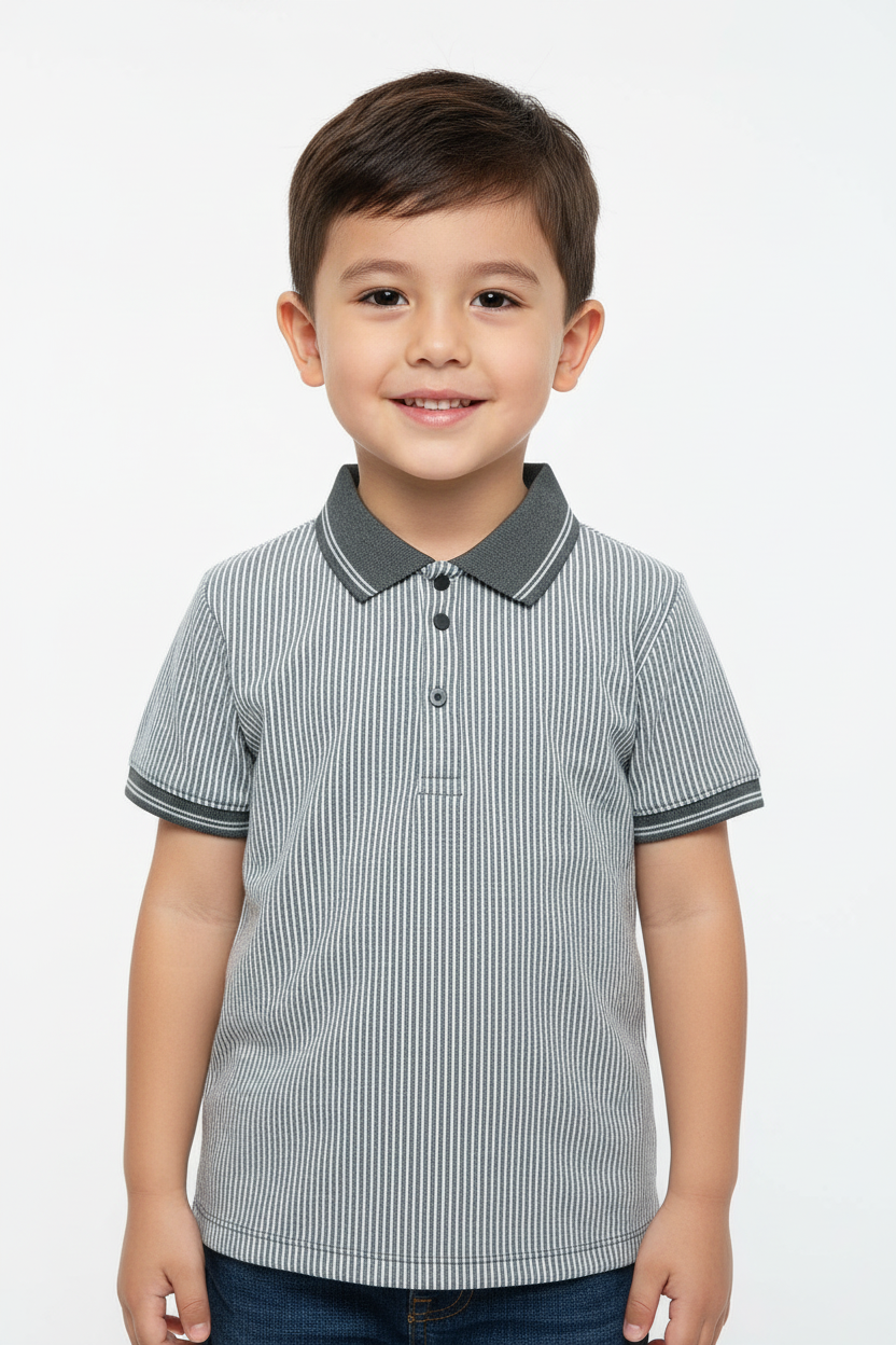 Boys Premium Stripes Polo Half Sleeves Regular Fit T-Shirt