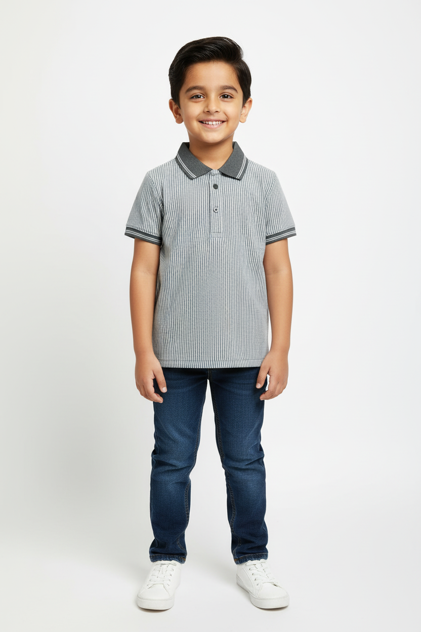 Boys Premium Stripes Polo Half Sleeves Regular Fit T-Shirt