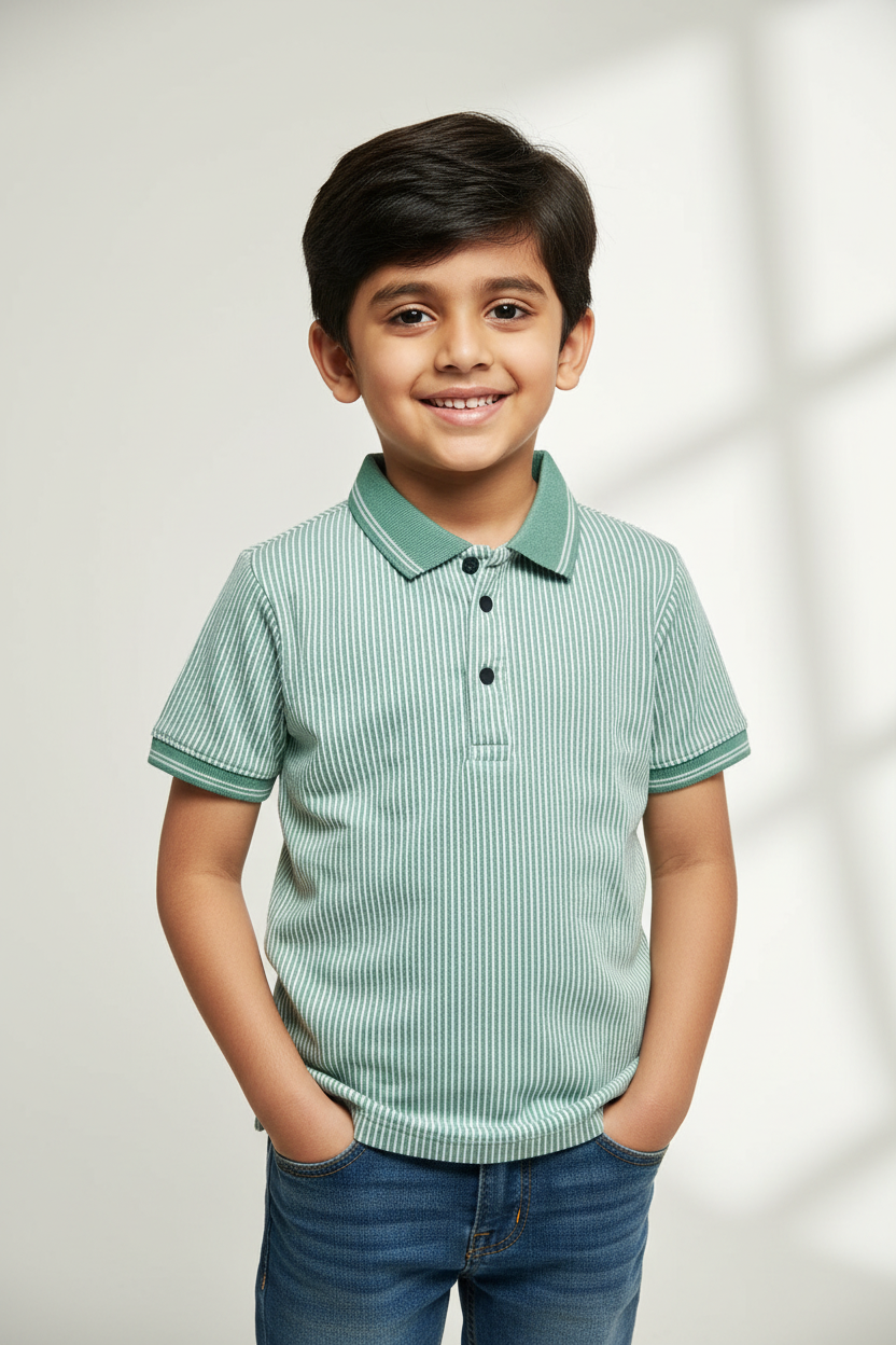 Boys Premium Stripes Polo Half Sleeves Regular Fit T-Shirt