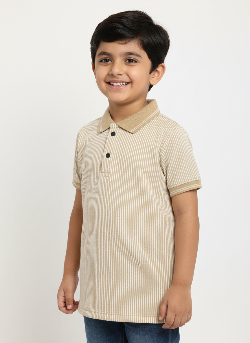 Boys Premium Stripes Polo Half Sleeves Regular Fit T-Shirt