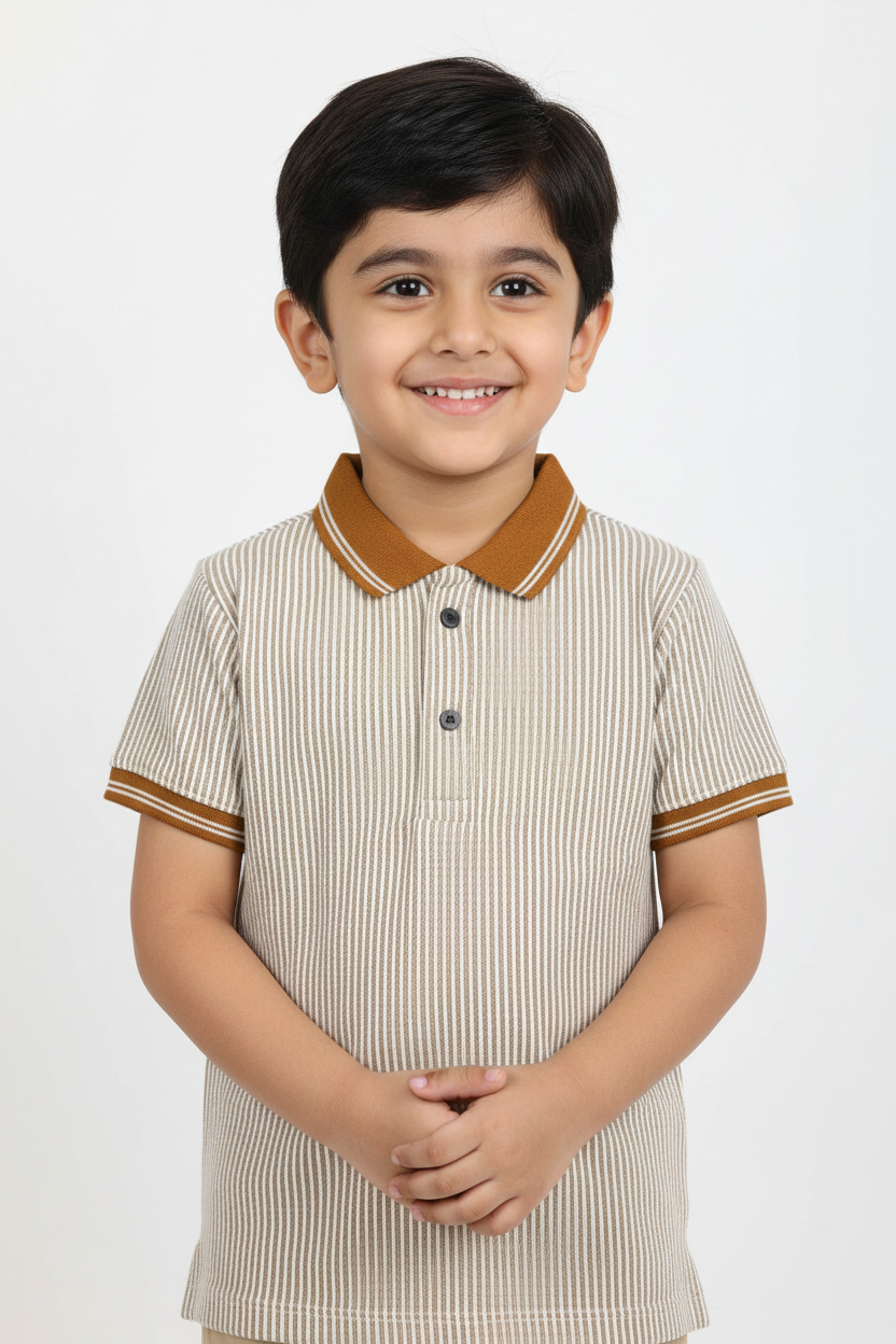 Boys Premium Stripes Polo Half Sleeves Regular Fit T-Shirt
