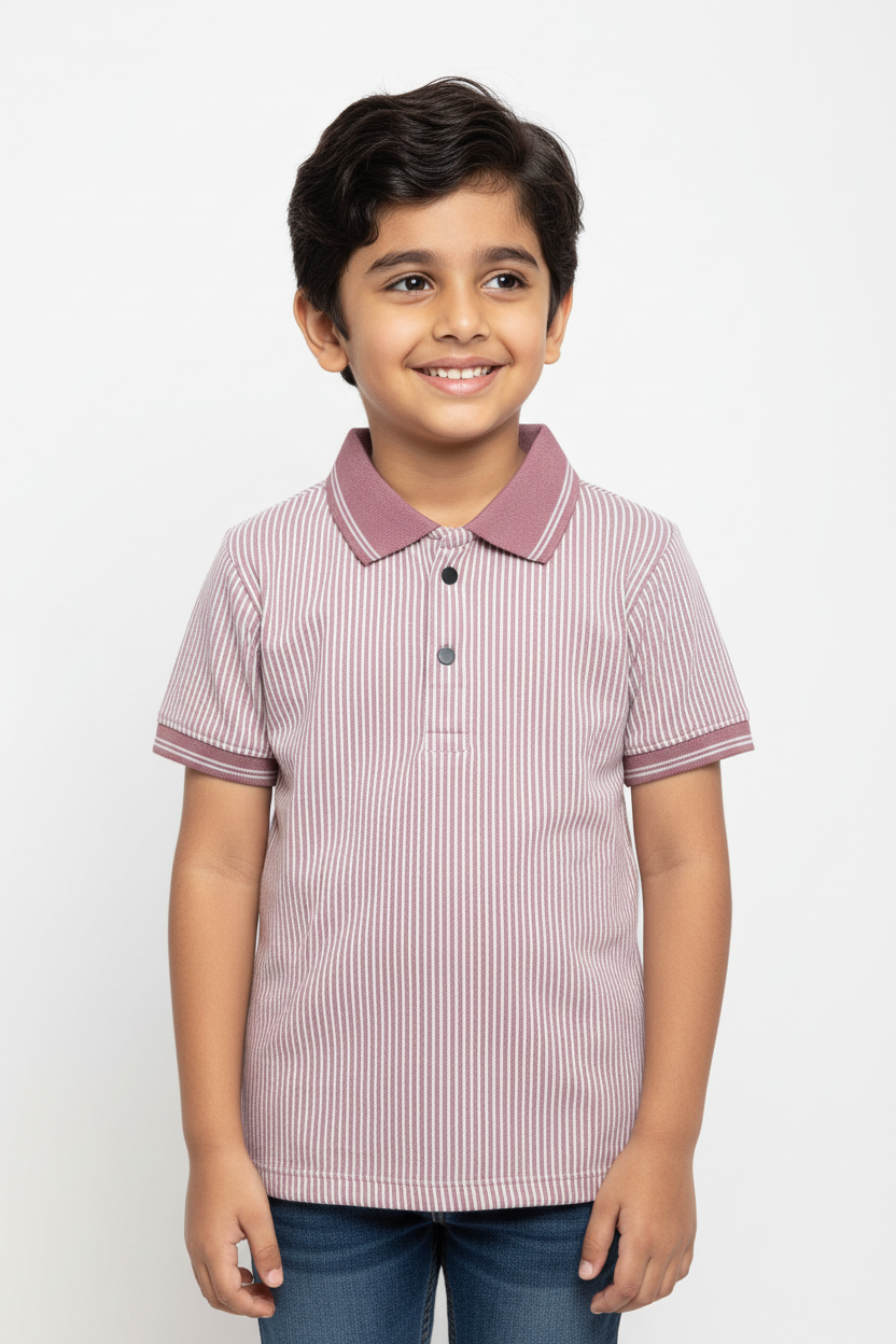 Boys Premium Stripes Polo Half Sleeves Regular Fit T-Shirt