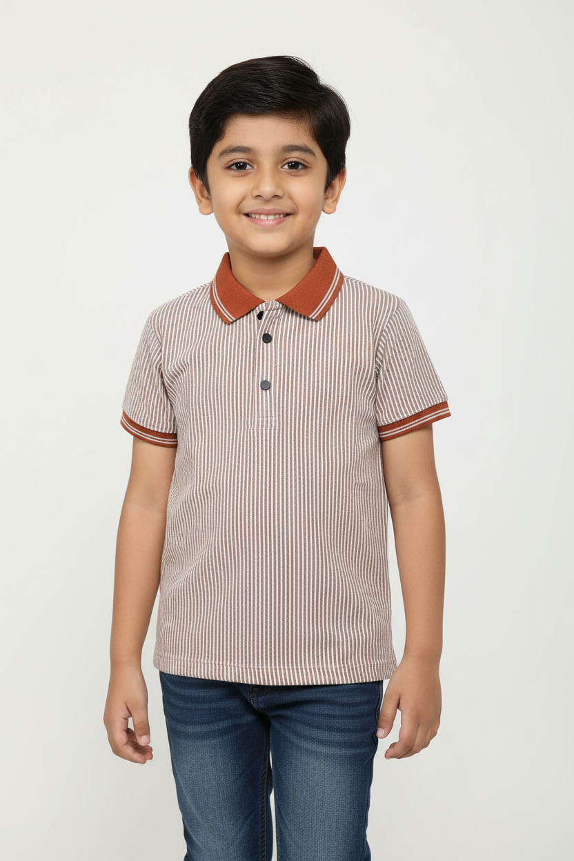 Boys Premium Stripes Polo Half Sleeves Regular Fit T-Shirt