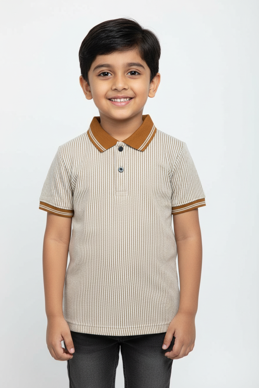 Boys Premium Stripes Polo Half Sleeves Regular Fit T-Shirt