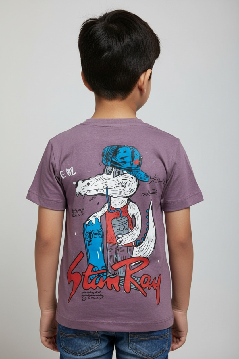 Boys Front and Back Printed Half-Sleeve Regular T-shirts(Pack of 3 - Half While, Lightpurple & Skyblue)