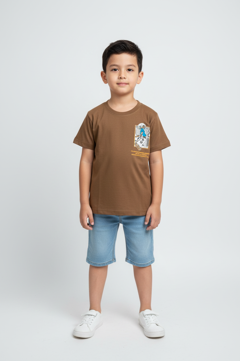 Boys Front and Back Printed Half-Sleeve Regular T-shirts(Pack of 3 - Half While, Marron & Brown)