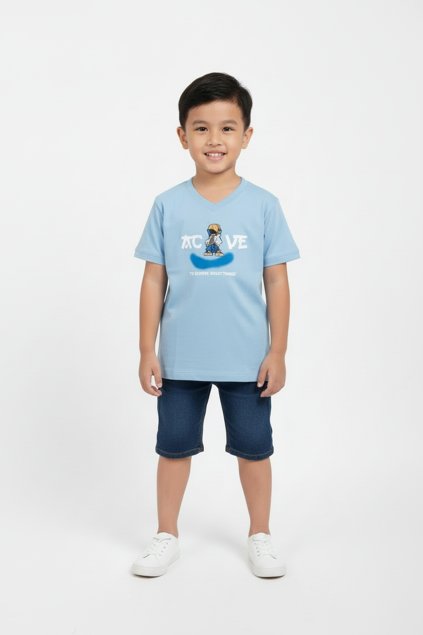 Boys Front and Back Printed Half-Sleeve Regular T-shirts(Pack of 3 - Half While, Marron & Skyblue)