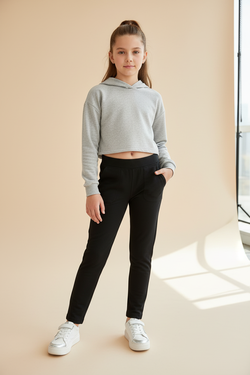 Girls Cotton Solid Smart  Pant with Waist Grip