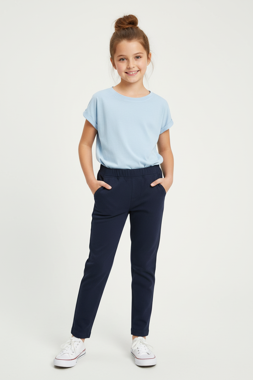 Girls Cotton Solid Smart  Pant with Waist Grip