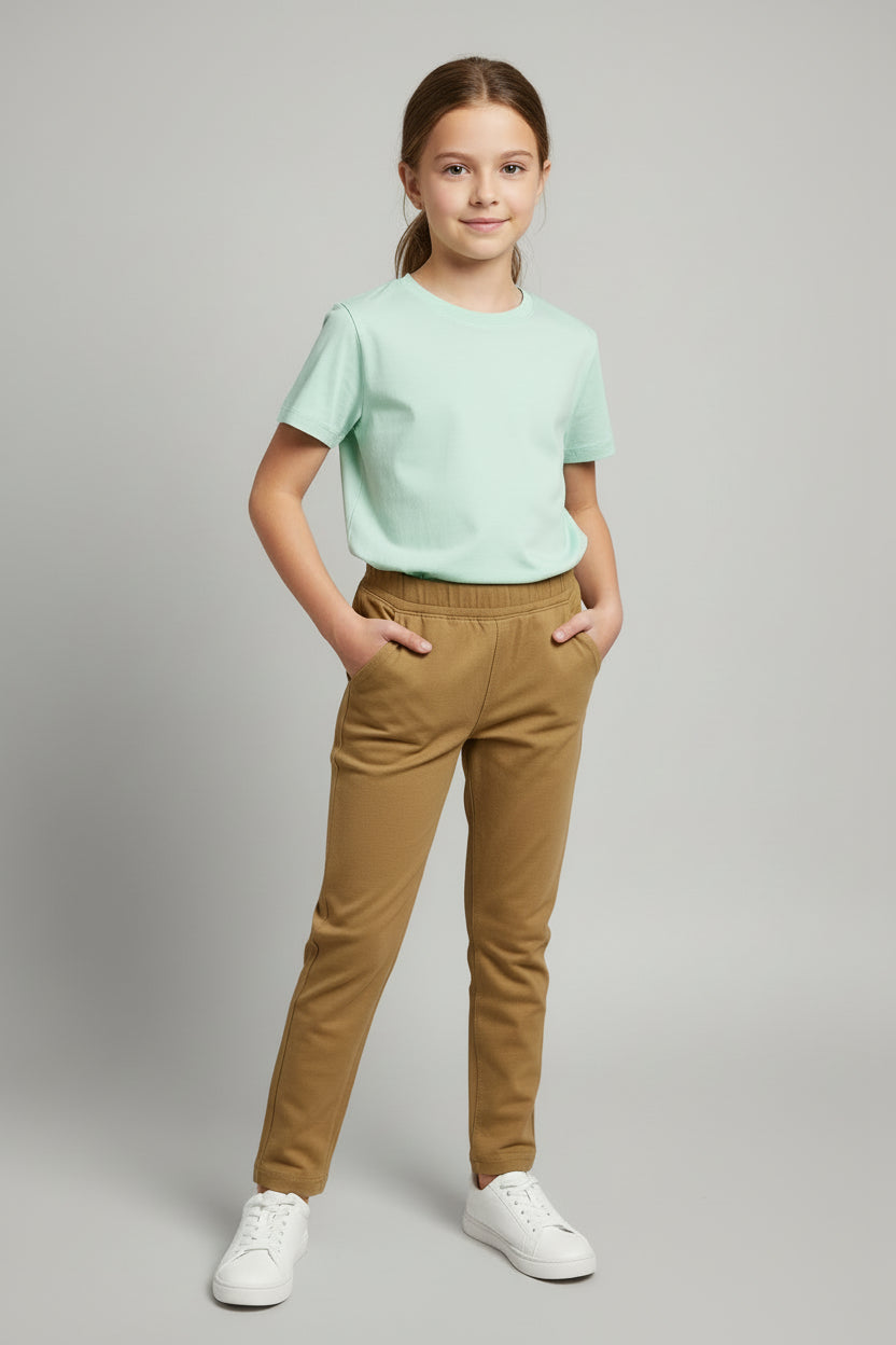 Girls Cotton Solid Smart  Pant with Waist Grip