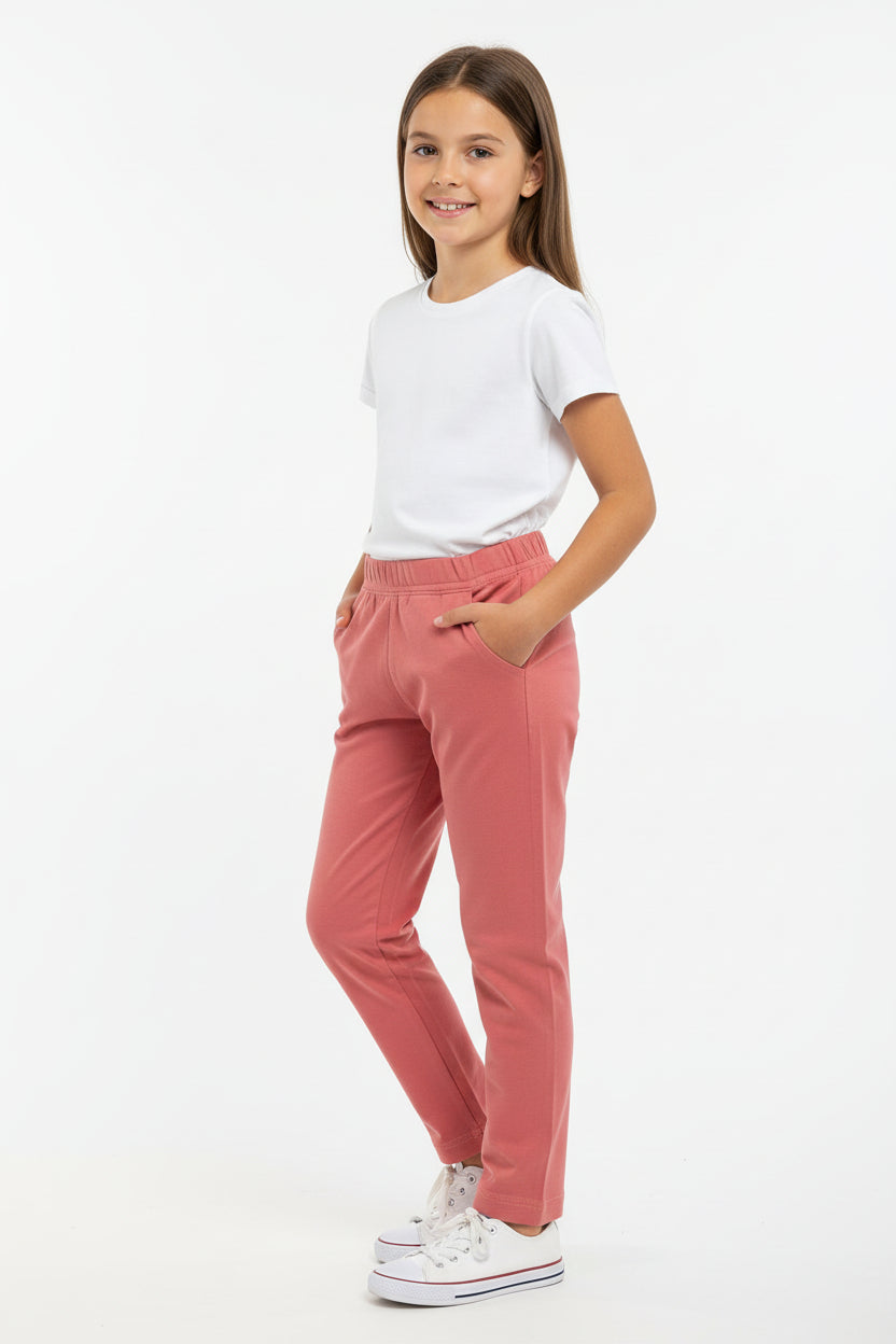 Girls Cotton Solid Smart  Pant with Waist Grip