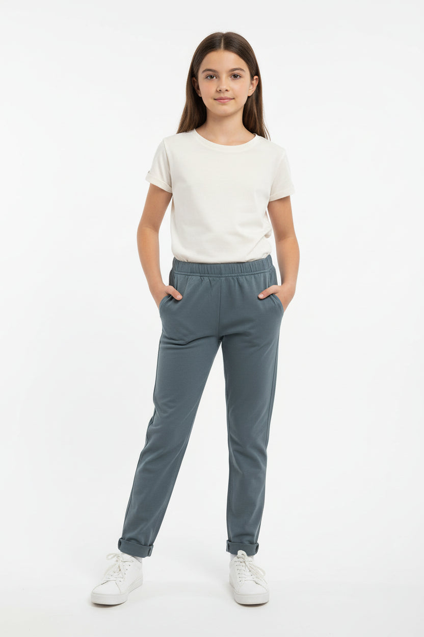 Girls Cotton Solid Smart  Pant with Waist Grip