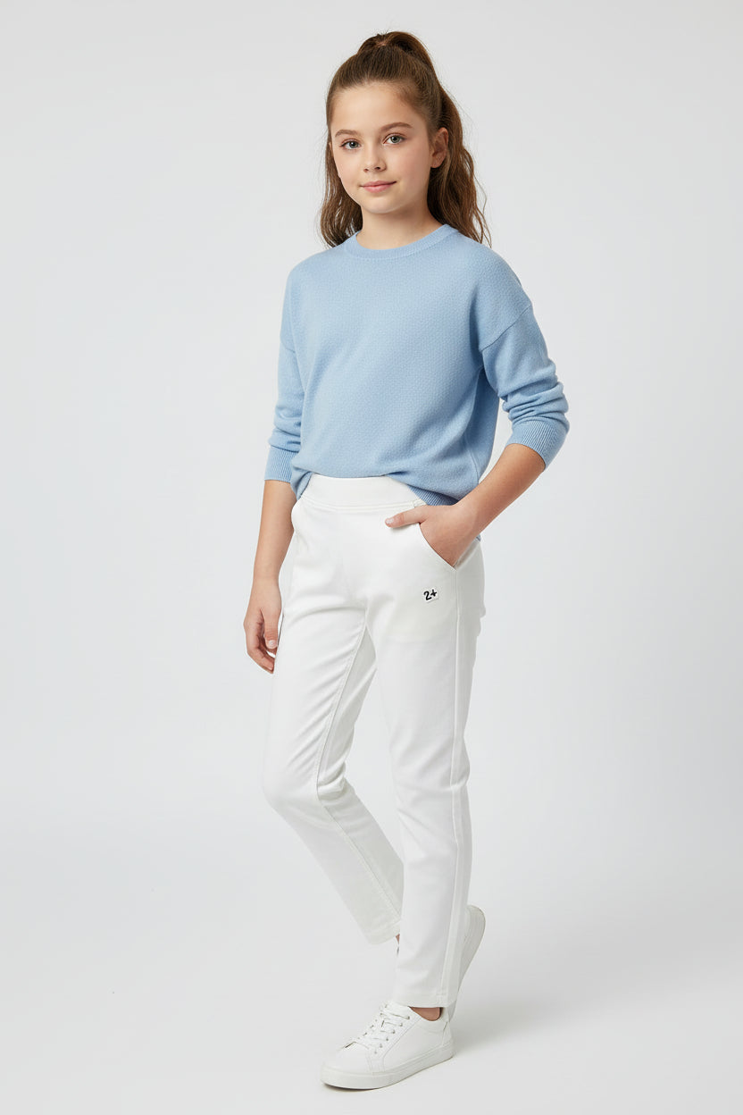 Girls Cotton Solid Smart  Pant with Waist Grip