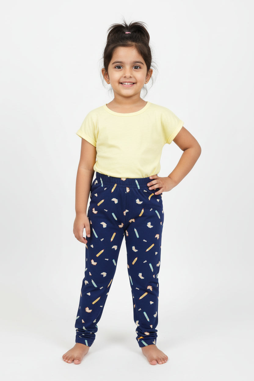 Girls Cotton Printed Regular Fit Non-Transparent Pant