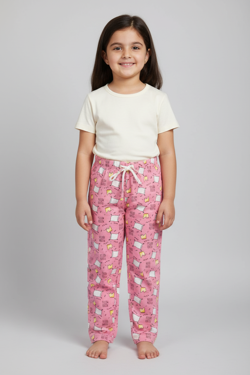 Girls Cotton Printed Regular Fit Non-Transparent Pant