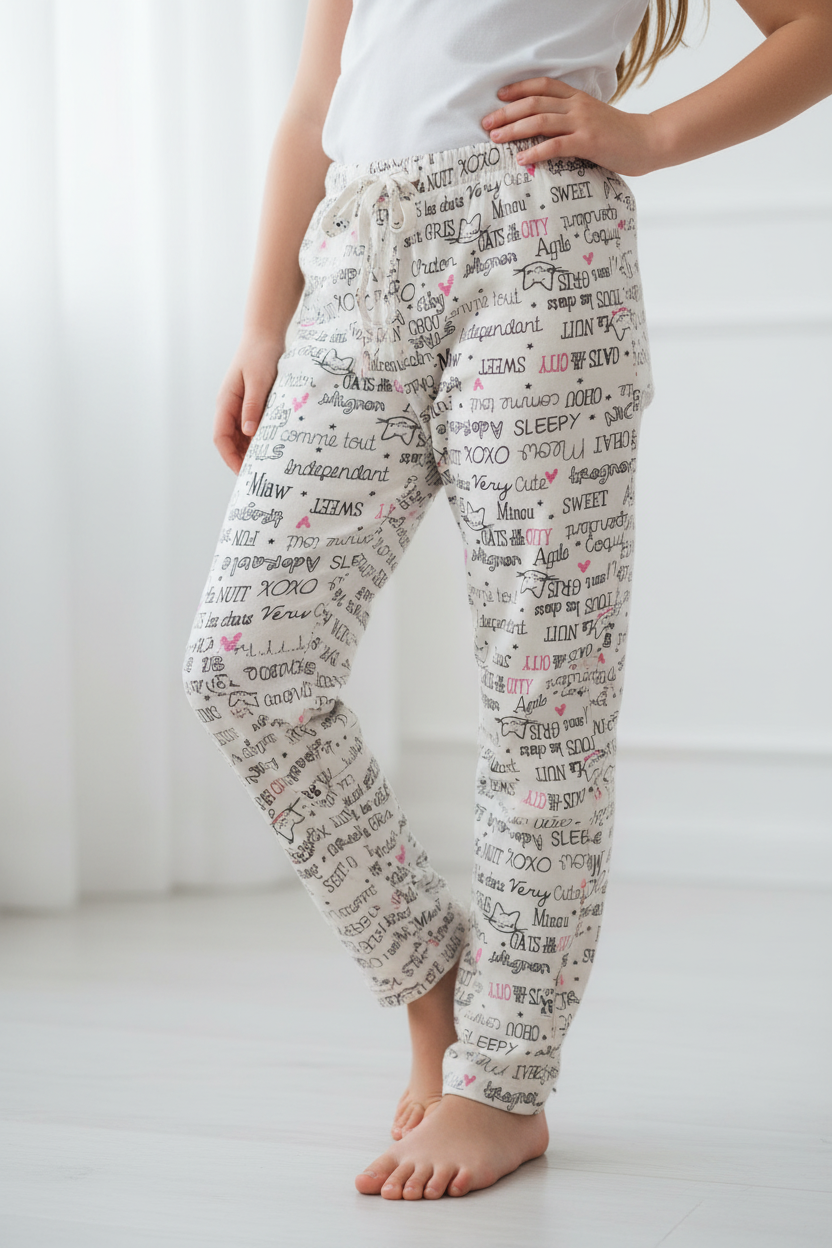 Girls Cotton Printed Regular Fit Non-Transparent Pant