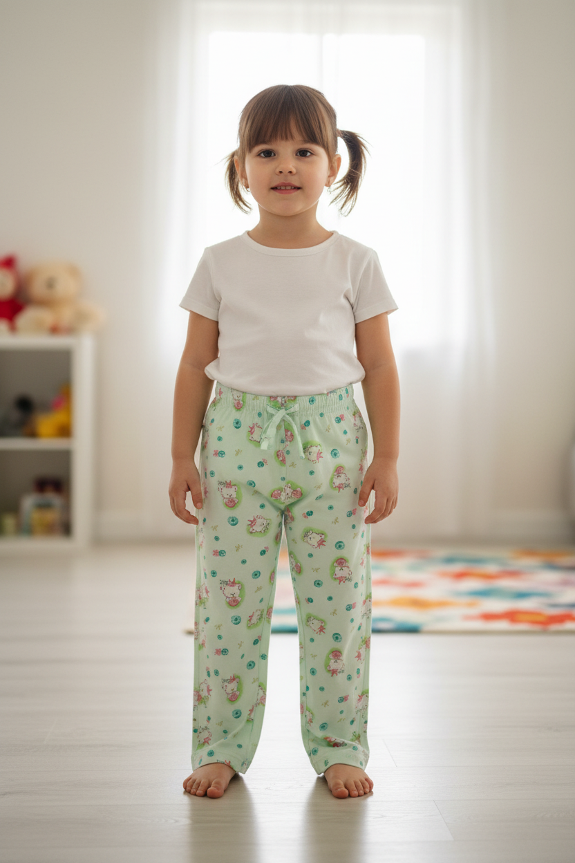Girls Cotton Printed Regular Fit Non-Transparent Pant