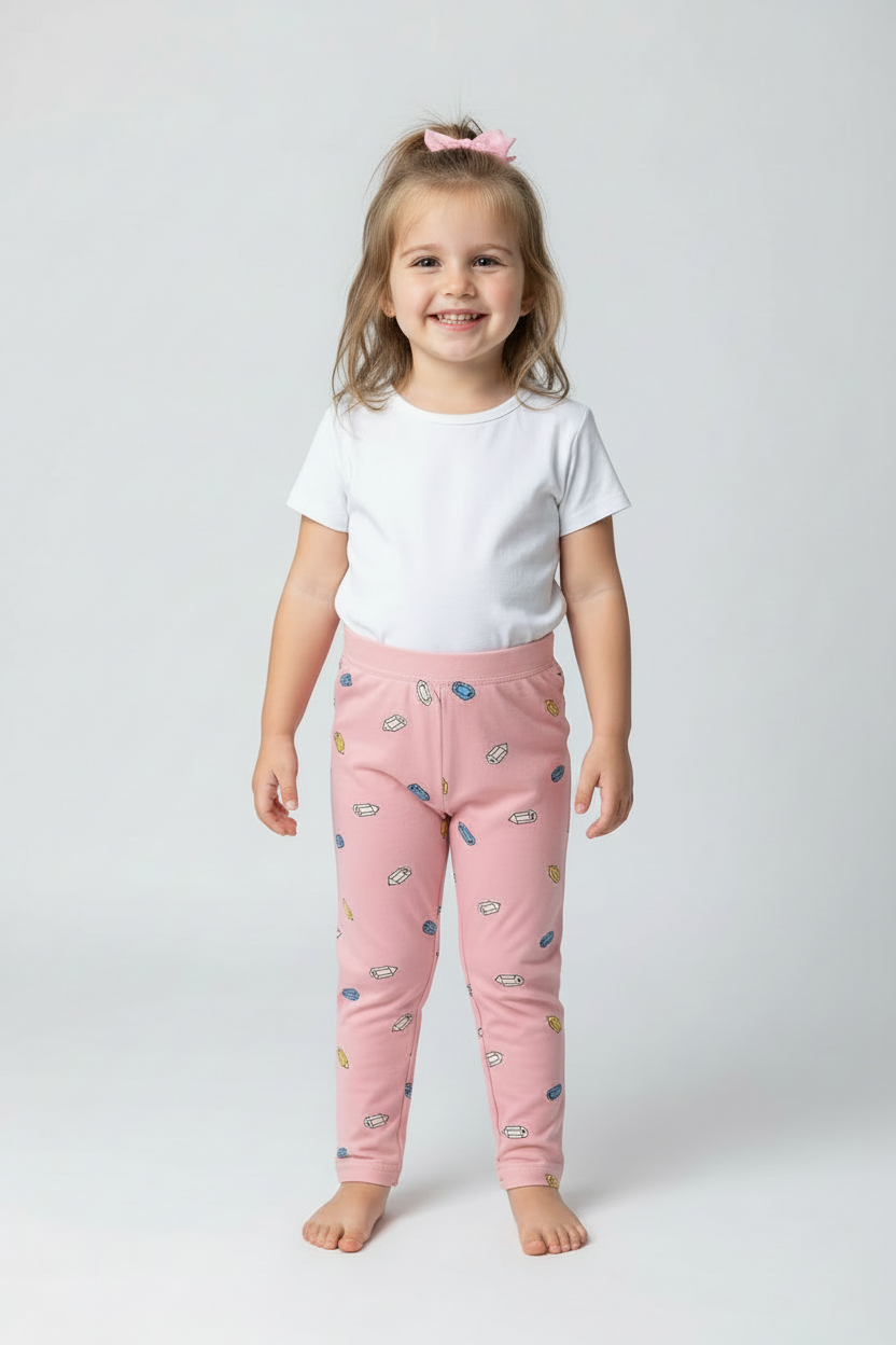 Girls Cotton Printed Leggings Regular Fit Non-Transparent Ankle Length