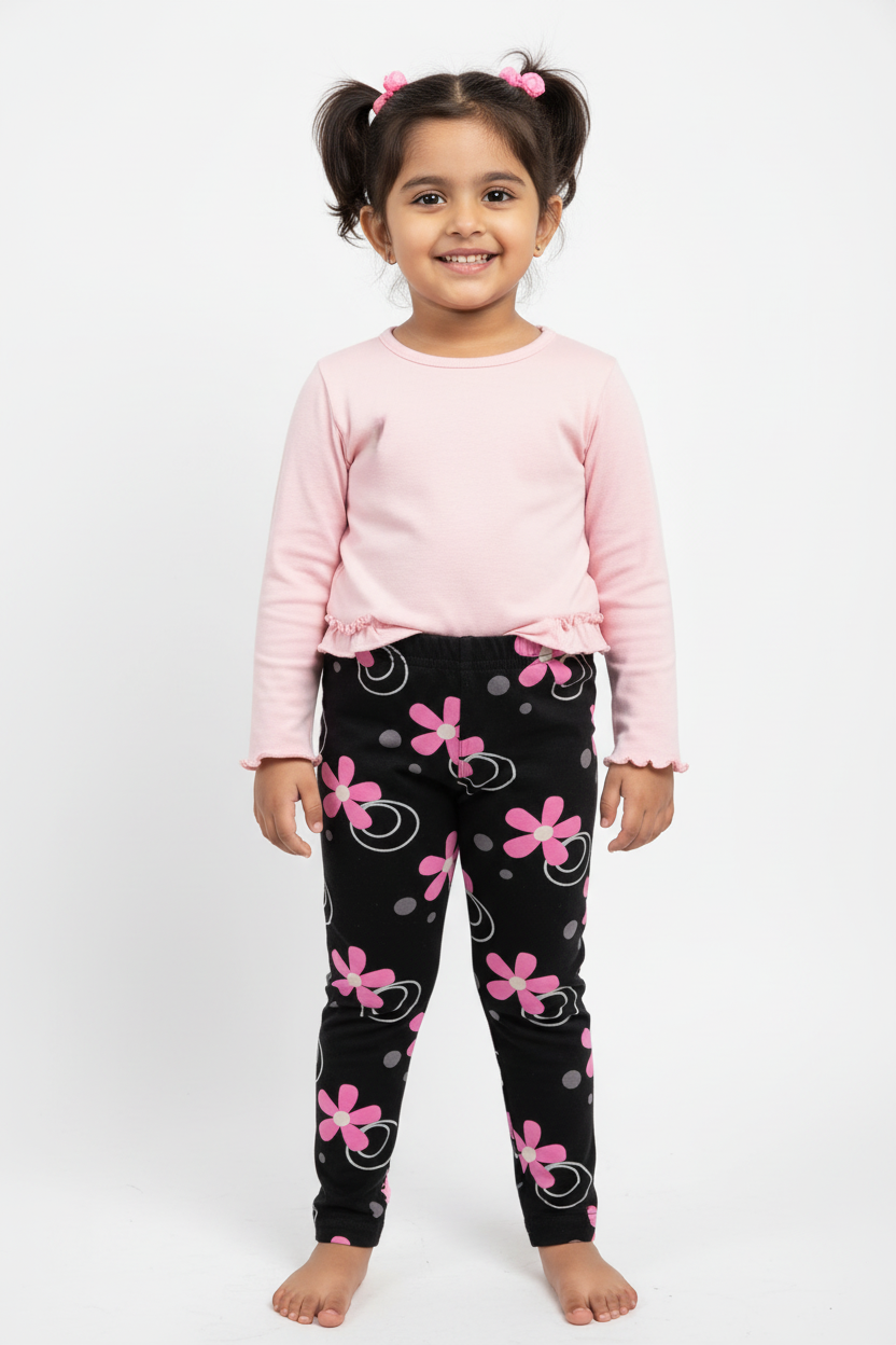 Girls Cotton Printed Leggings Regular Fit Non-Transparent Ankle Length