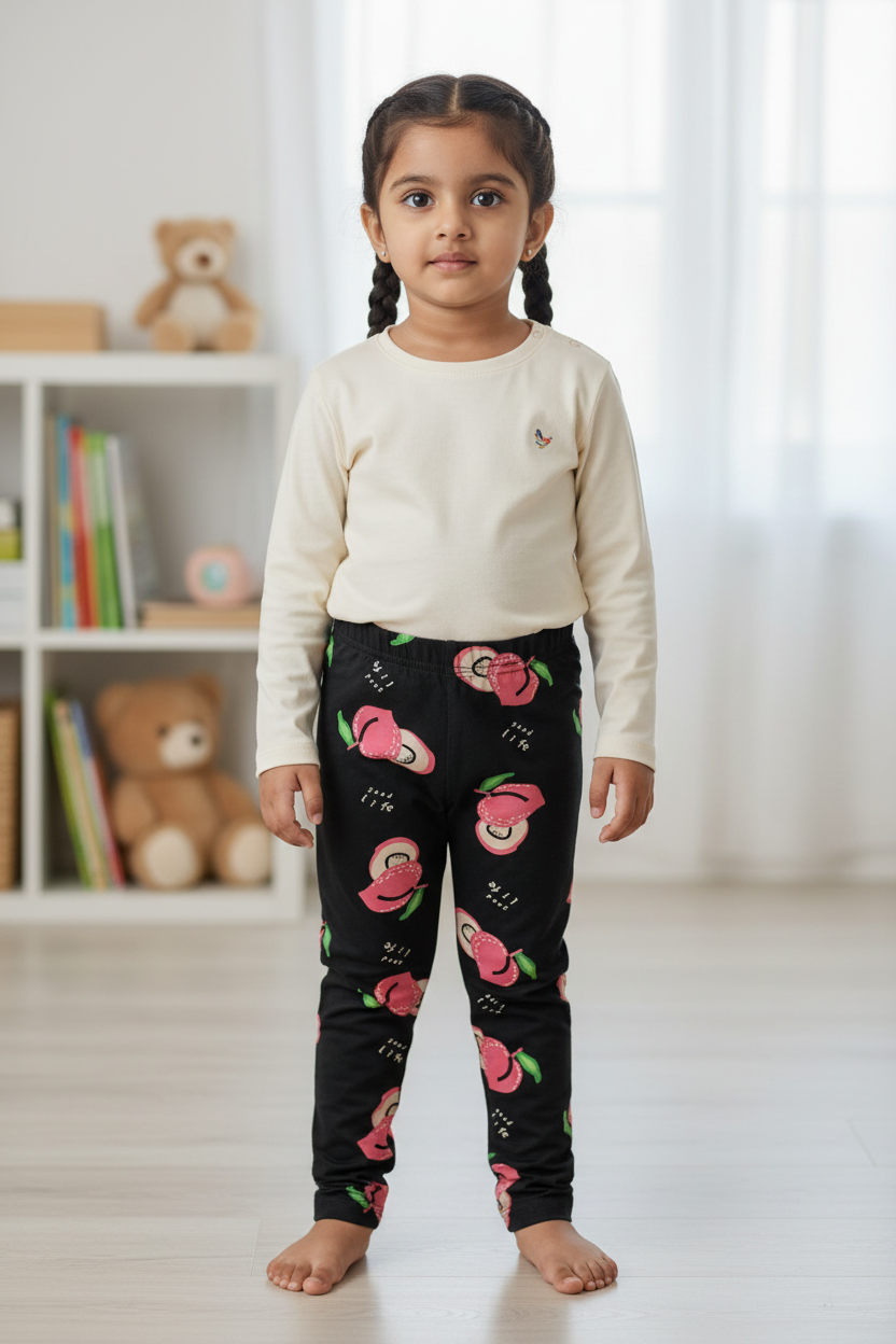 Girls Cotton Printed Leggings Regular Fit Non-Transparent Ankle Length
