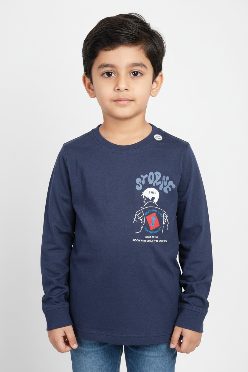 Boys Full Sleeves Regular Fit Cotton T-Shirts(Pack of 2 - Yellow & Navyblue)