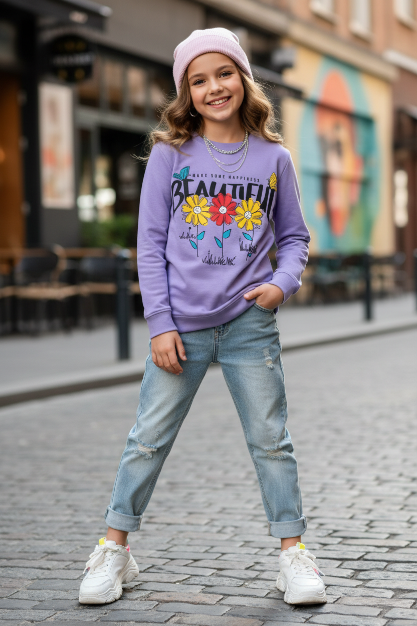 Girls Full Sleeves Regular Fit Solid Cotton T-Shirts(Pack of 2 - Lavender & Mehendigreen)