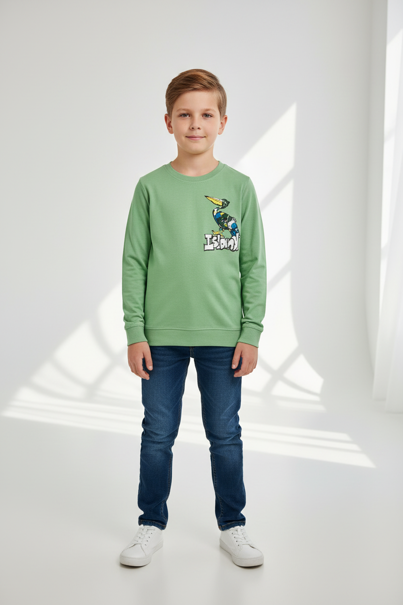 Boys Full Sleeves Regular Fit Cotton T-Shirts(Pack of 2 - Litegreen & Black)